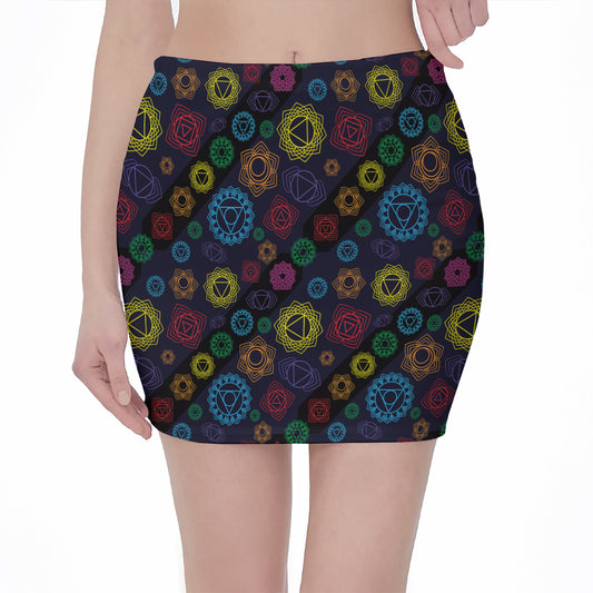 Colorful Seven Chakras Pattern Print Pencil Mini Skirt