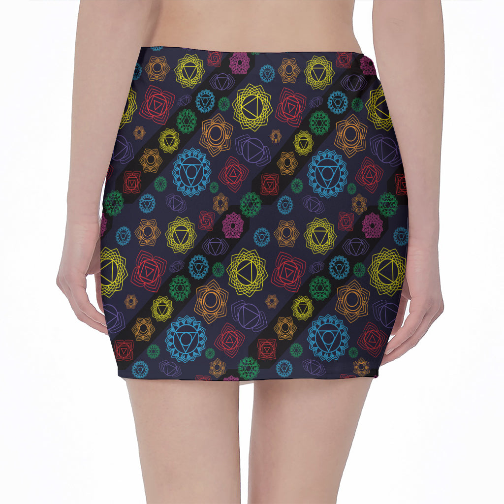 Colorful Seven Chakras Pattern Print Pencil Mini Skirt
