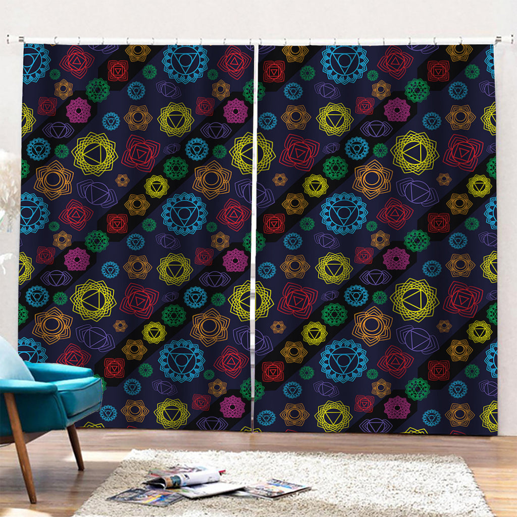 Colorful Seven Chakras Pattern Print Pencil Pleat Curtains