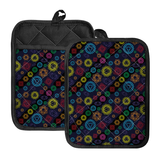 Colorful Seven Chakras Pattern Print Pot Holders With Pocket