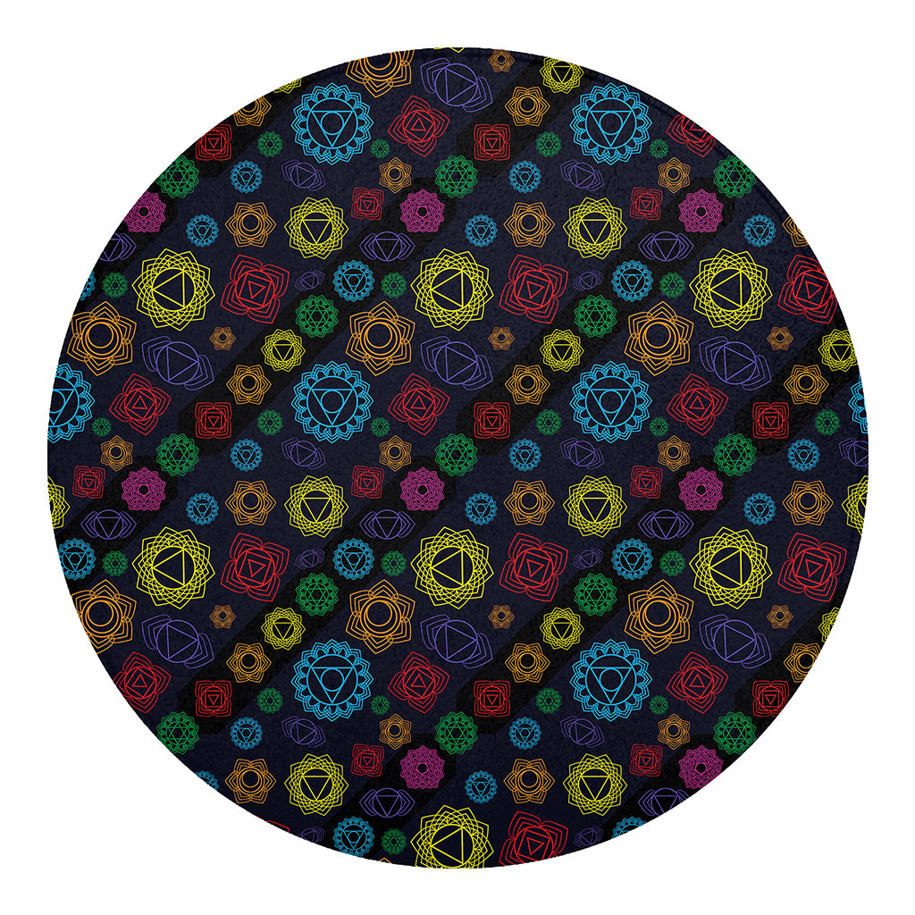 Colorful Seven Chakras Pattern Print Round Blanket