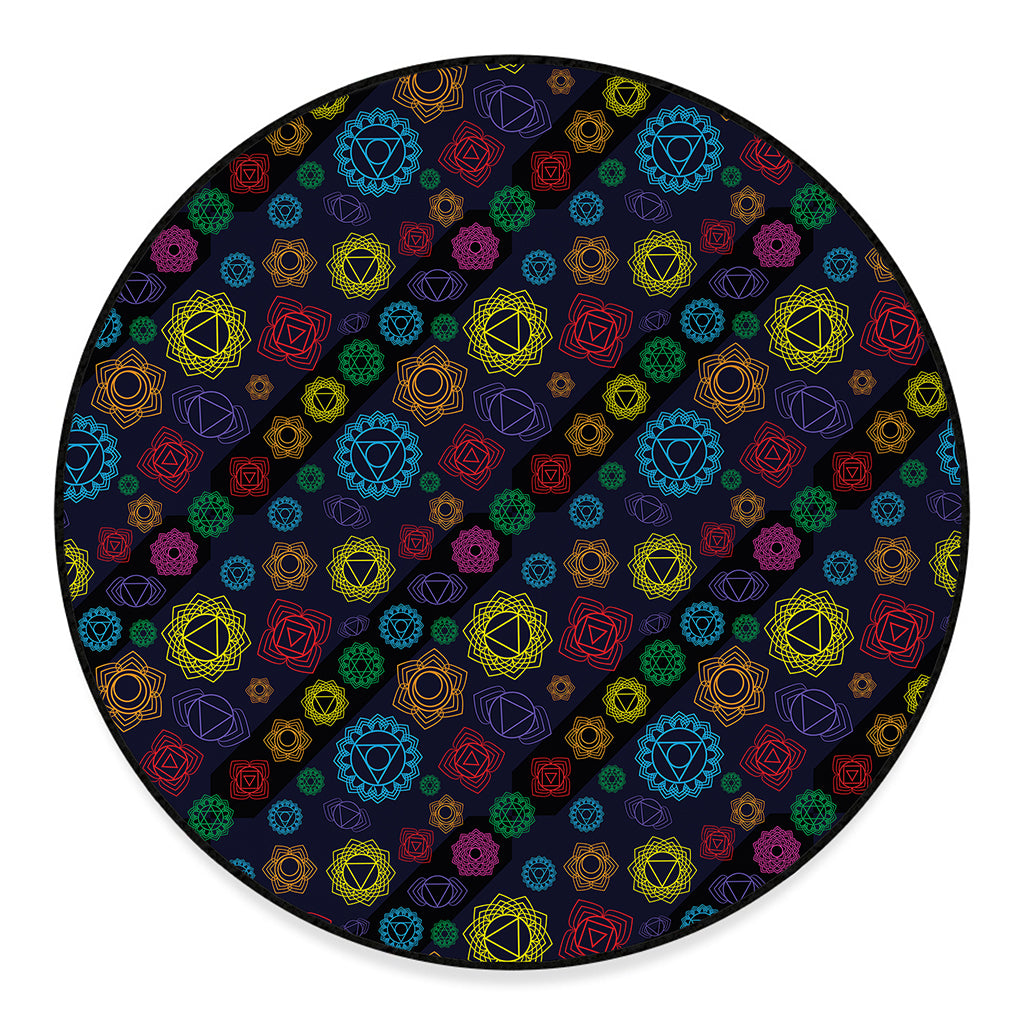 Colorful Seven Chakras Pattern Print Round Floor Mat