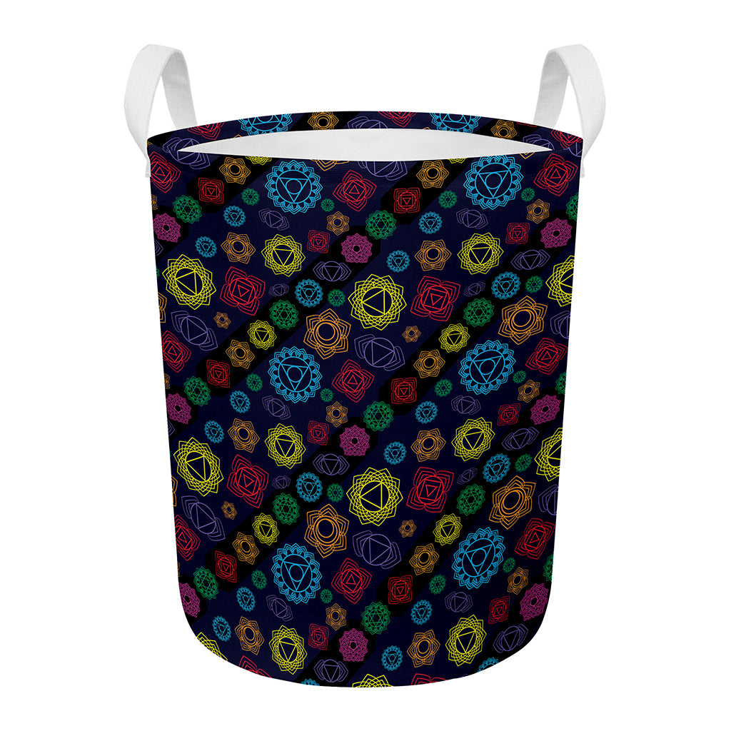 Colorful Seven Chakras Pattern Print Round Laundry Basket