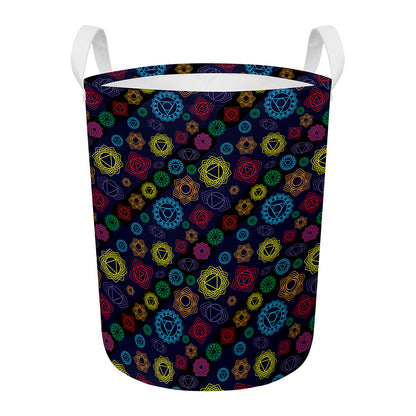 Colorful Seven Chakras Pattern Print Round Laundry Basket