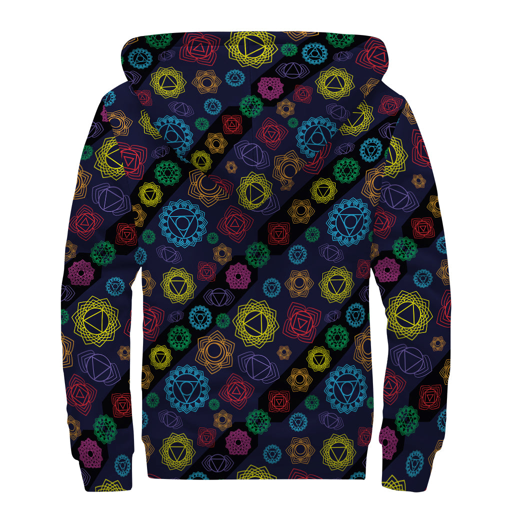 Colorful Seven Chakras Pattern Print Sherpa Lined Zip Up Hoodie