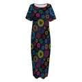 Colorful Seven Chakras Pattern Print Short Sleeve Long Nightdress