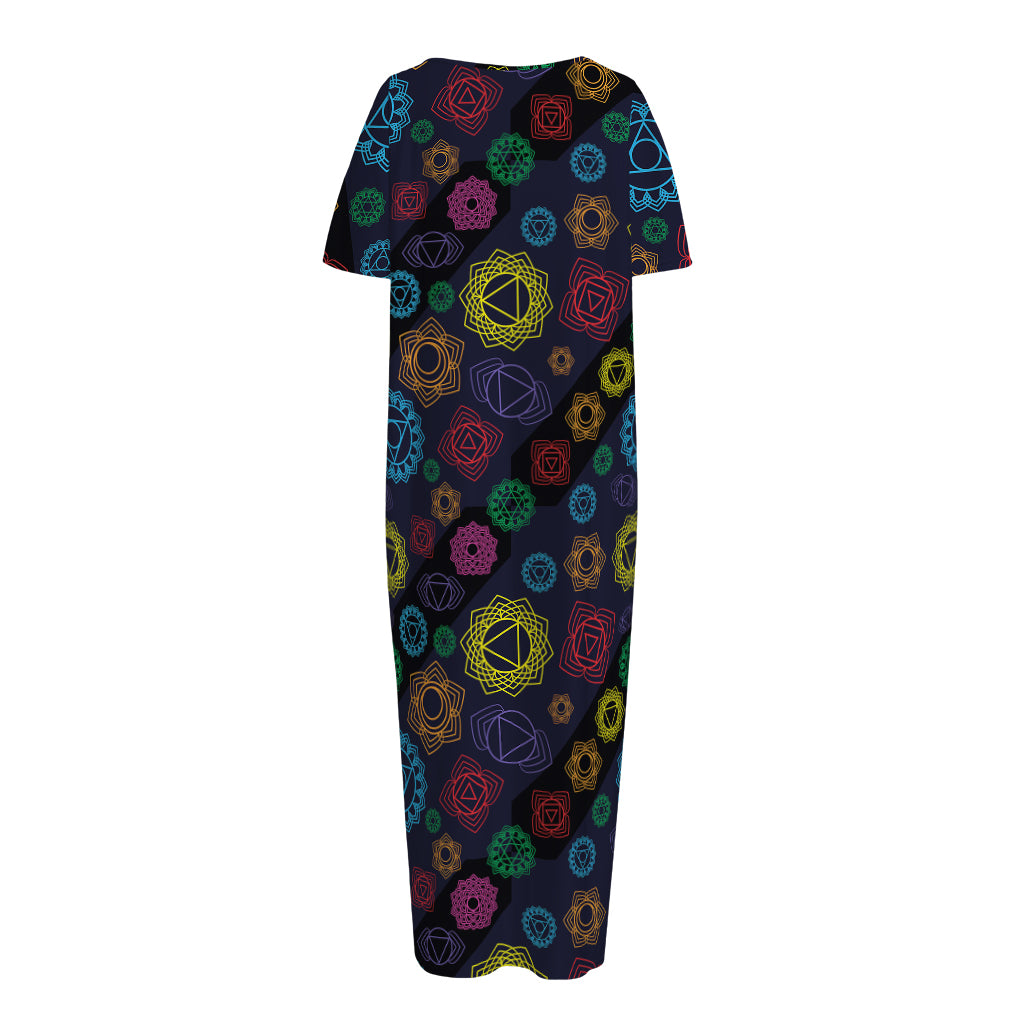 Colorful Seven Chakras Pattern Print Short Sleeve Long Nightdress