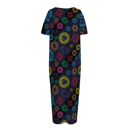 Colorful Seven Chakras Pattern Print Short Sleeve Long Nightdress