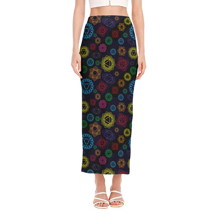 Colorful Seven Chakras Pattern Print Side Slit Maxi Skirt