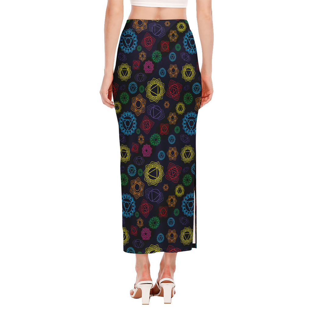 Colorful Seven Chakras Pattern Print Side Slit Maxi Skirt