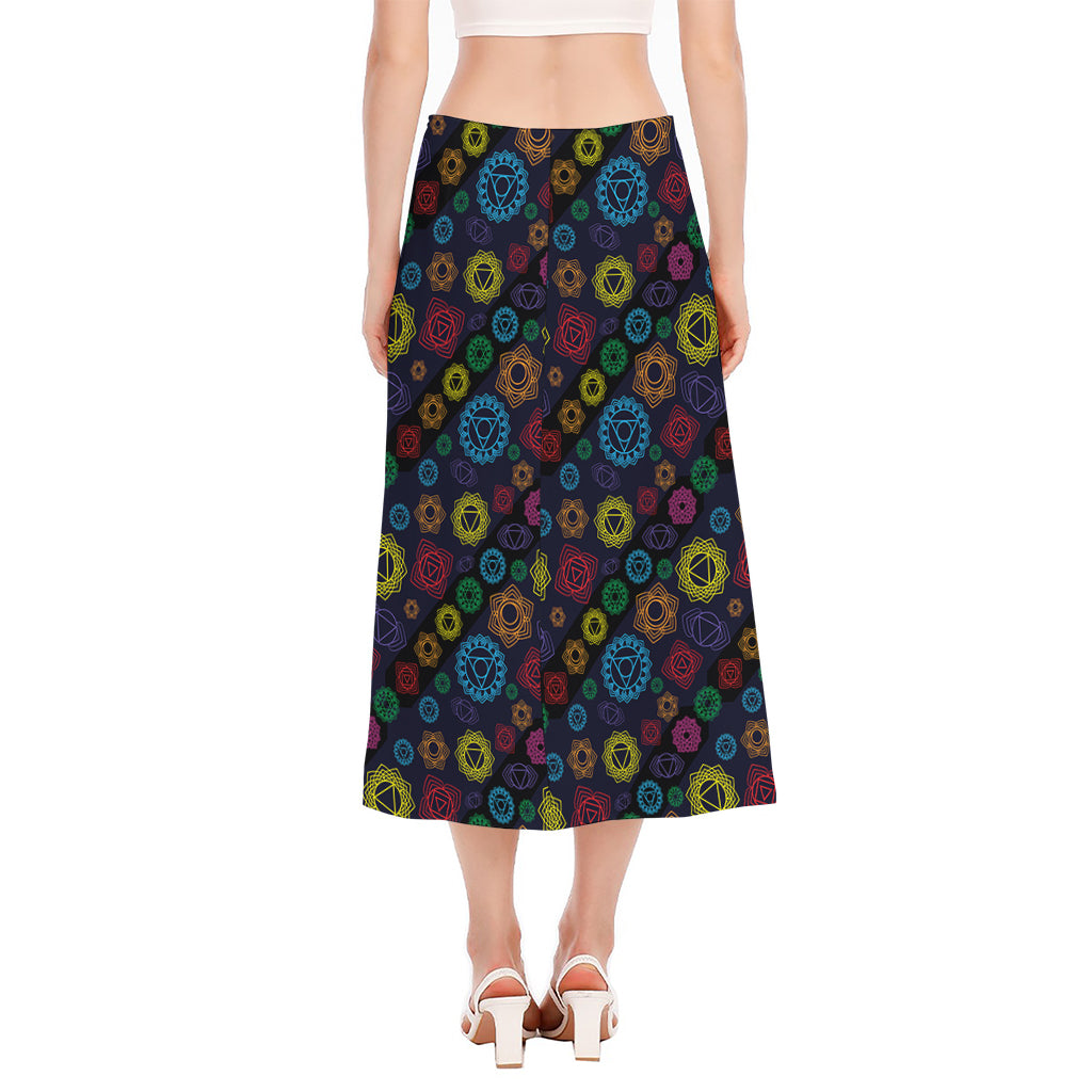 Colorful Seven Chakras Pattern Print Side Slit Midi Skirt