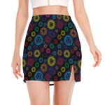 Colorful Seven Chakras Pattern Print Side Slit Mini Skirt