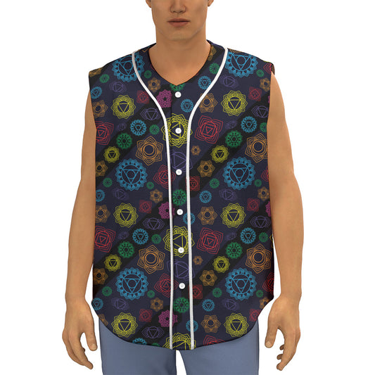 Colorful Seven Chakras Pattern Print Sleeveless Baseball Jersey