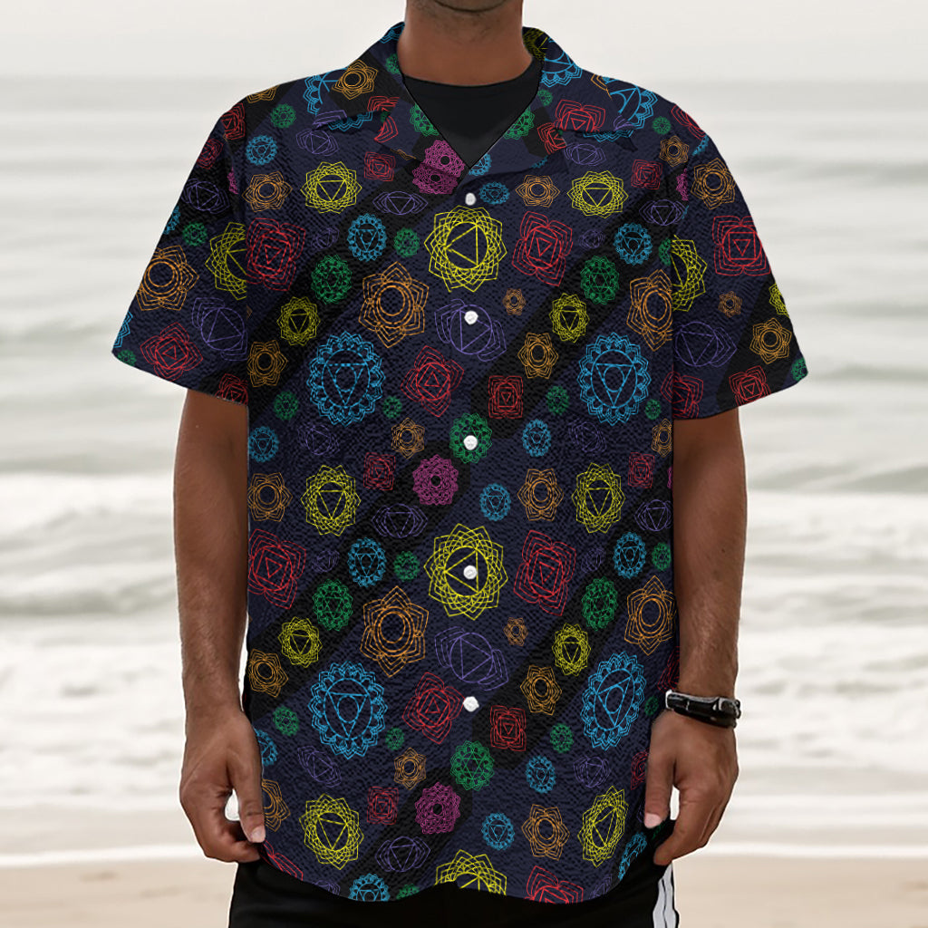 Colorful Seven Chakras Pattern Print Textured Short Sleeve Shirt