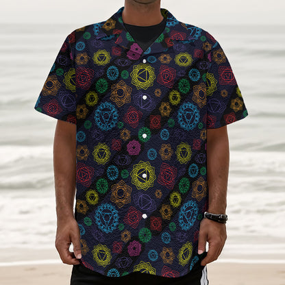 Colorful Seven Chakras Pattern Print Textured Short Sleeve Shirt