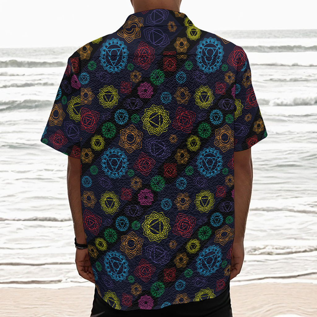 Colorful Seven Chakras Pattern Print Textured Short Sleeve Shirt