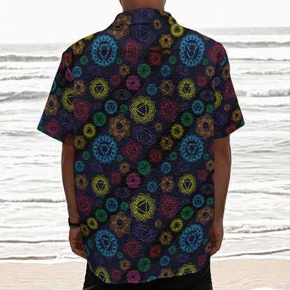 Colorful Seven Chakras Pattern Print Textured Short Sleeve Shirt