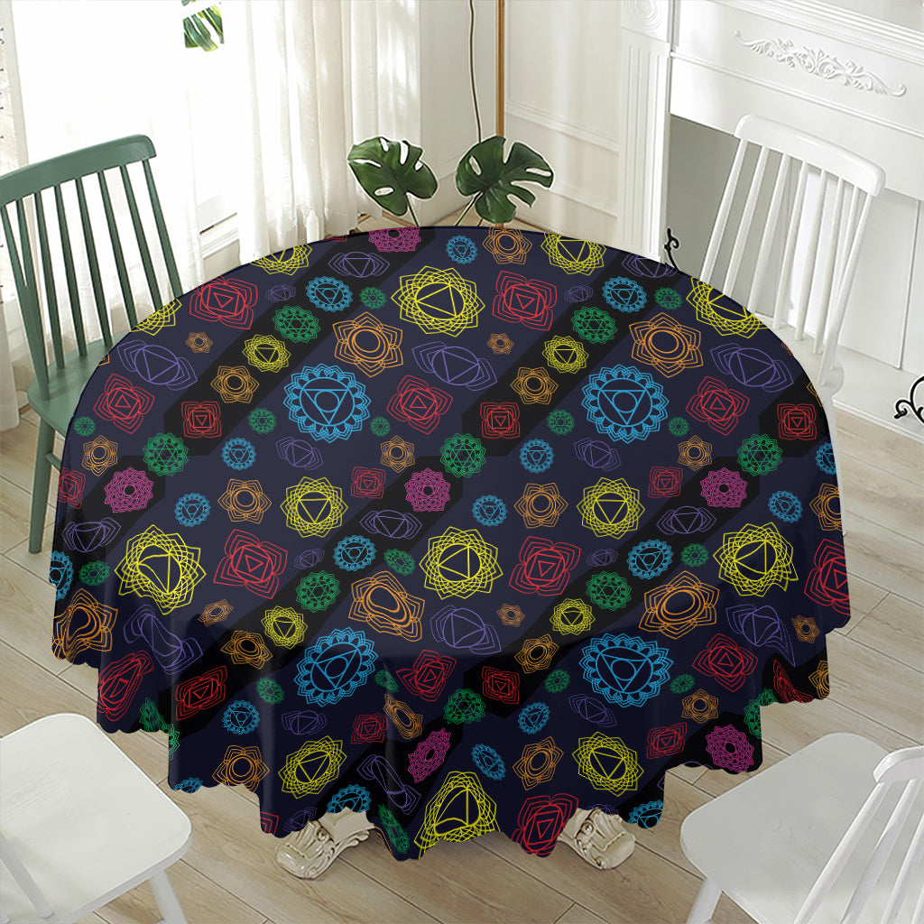 Colorful Seven Chakras Pattern Print Waterproof Round Tablecloth