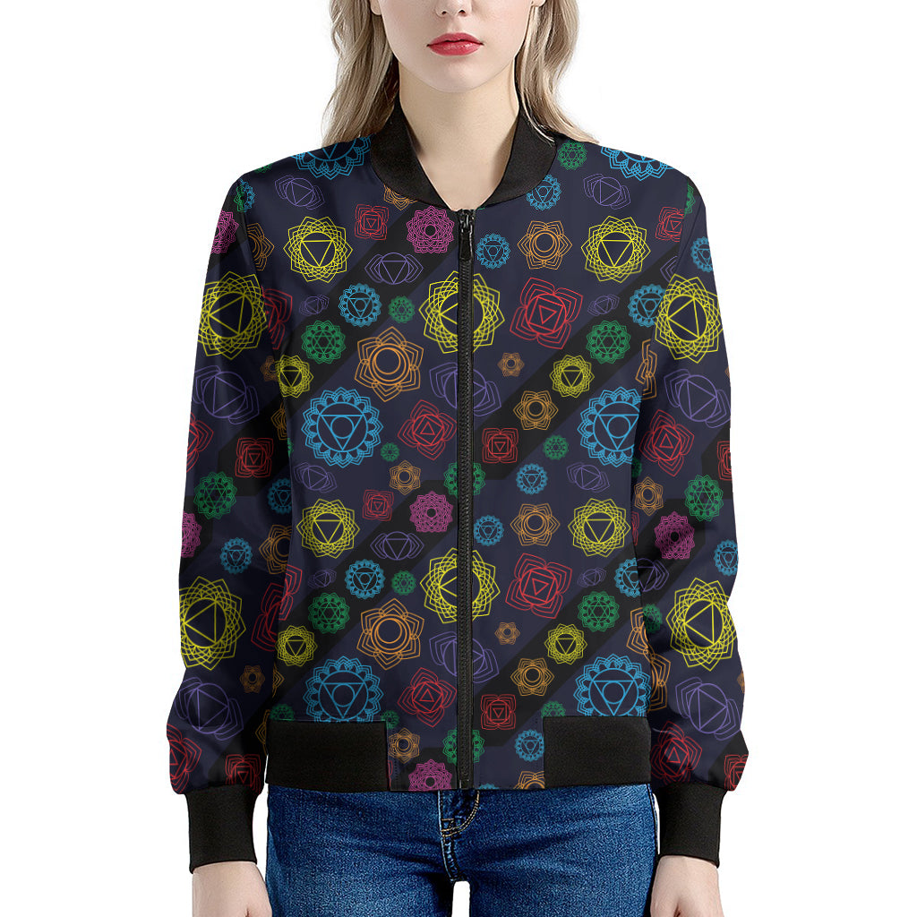 Colorful Seven Chakras Pattern Print Women's Bomber Jacket