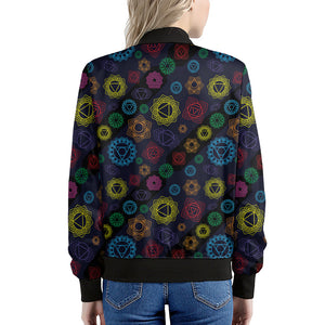 Colorful Seven Chakras Pattern Print Women's Bomber Jacket