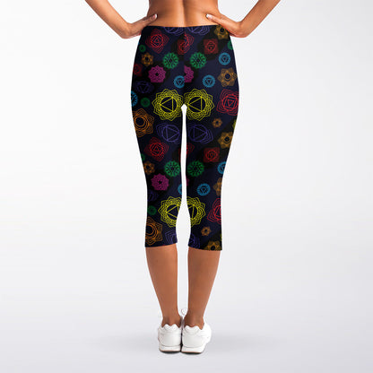 Colorful Seven Chakras Pattern Print Women's Capri Leggings