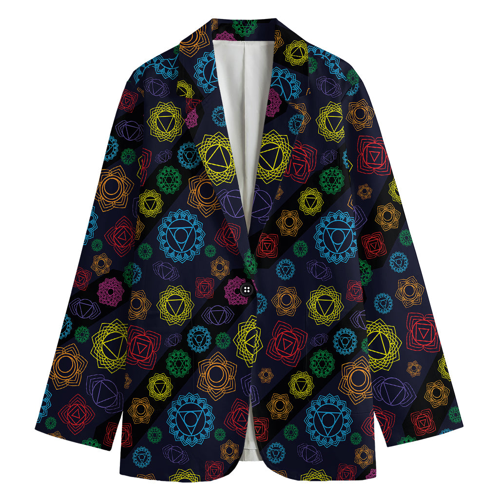 Colorful Seven Chakras Pattern Print Women's Cotton Blazer