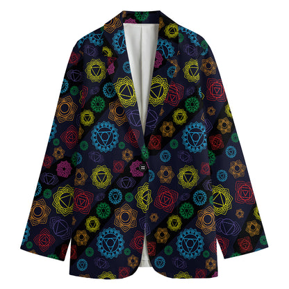 Colorful Seven Chakras Pattern Print Women's Cotton Blazer