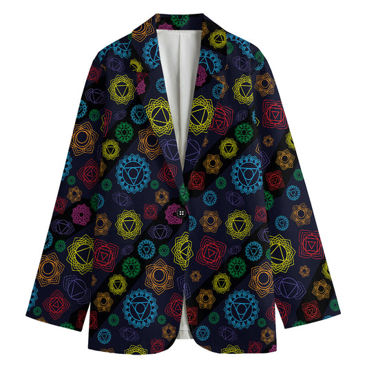 Colorful Seven Chakras Pattern Print Women's Cotton Blazer