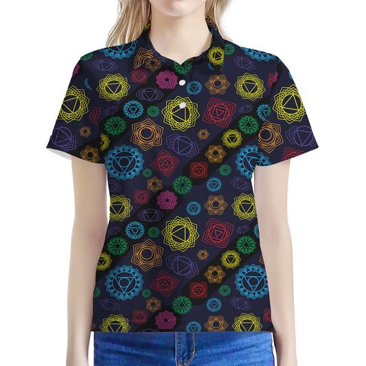 Colorful Seven Chakras Pattern Print Women's Polo Shirt