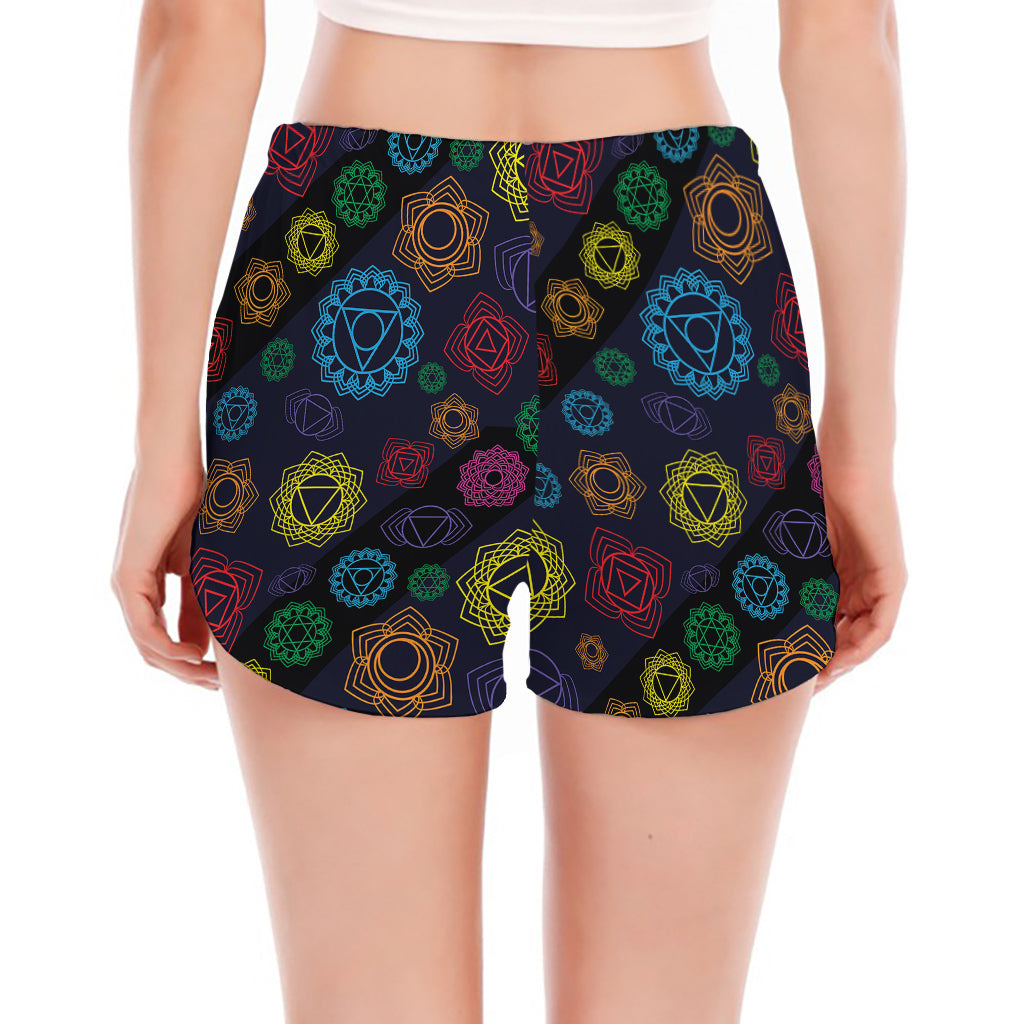 Colorful Seven Chakras Pattern Print Women's Split Running Shorts