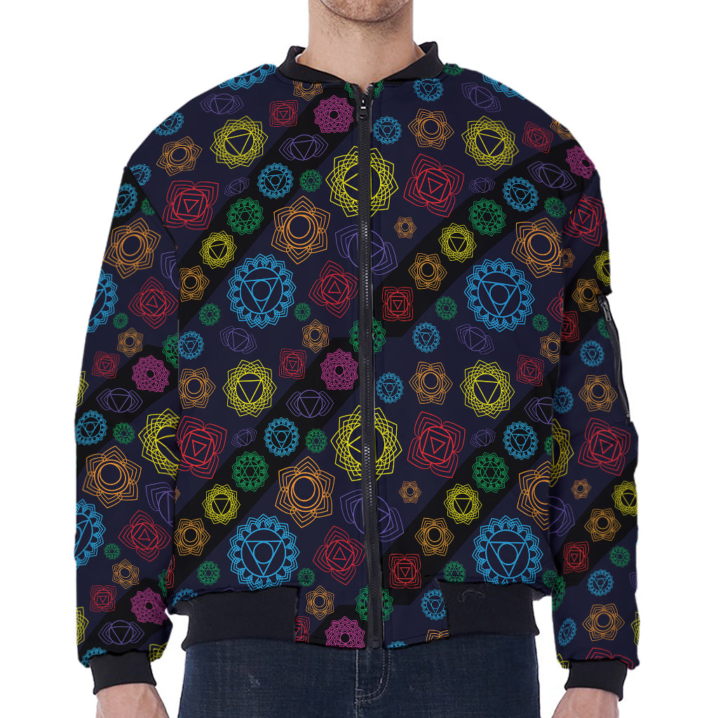 Colorful Seven Chakras Pattern Print Zip Sleeve Bomber Jacket