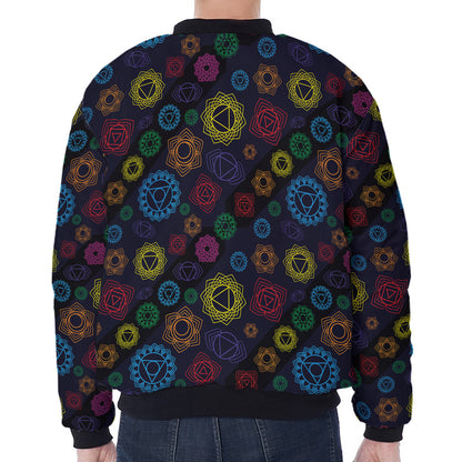 Colorful Seven Chakras Pattern Print Zip Sleeve Bomber Jacket