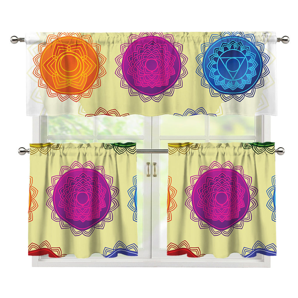 Colorful Seven Chakras Print 3 Piece Kitchen Curtains