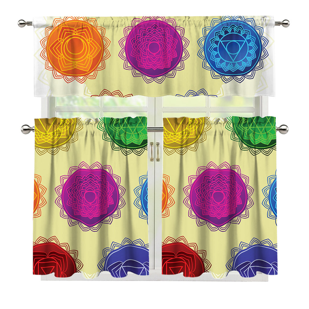 Colorful Seven Chakras Print 3 Piece Kitchen Curtains