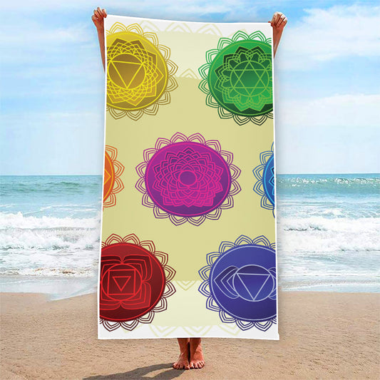 Colorful Seven Chakras Print Beach Towel