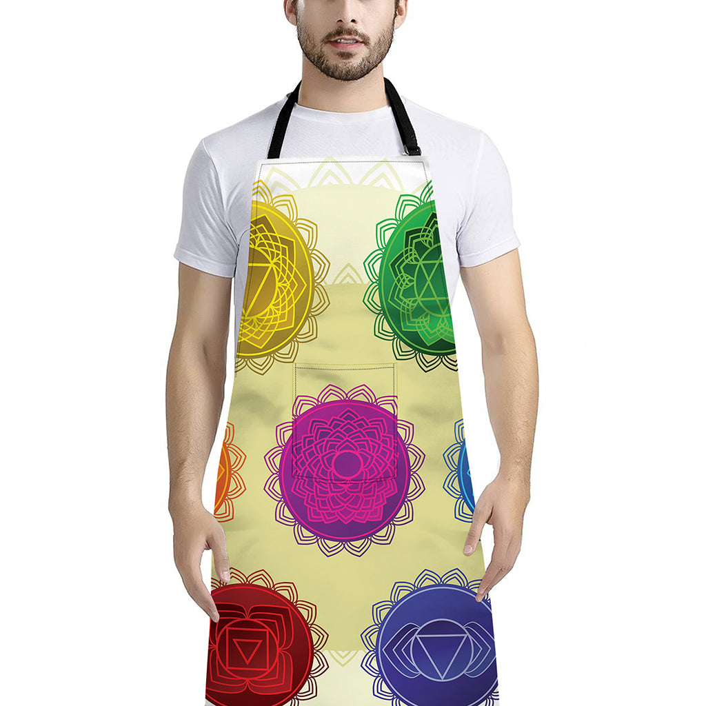 Colorful Seven Chakras Print Bib Apron With Pocket