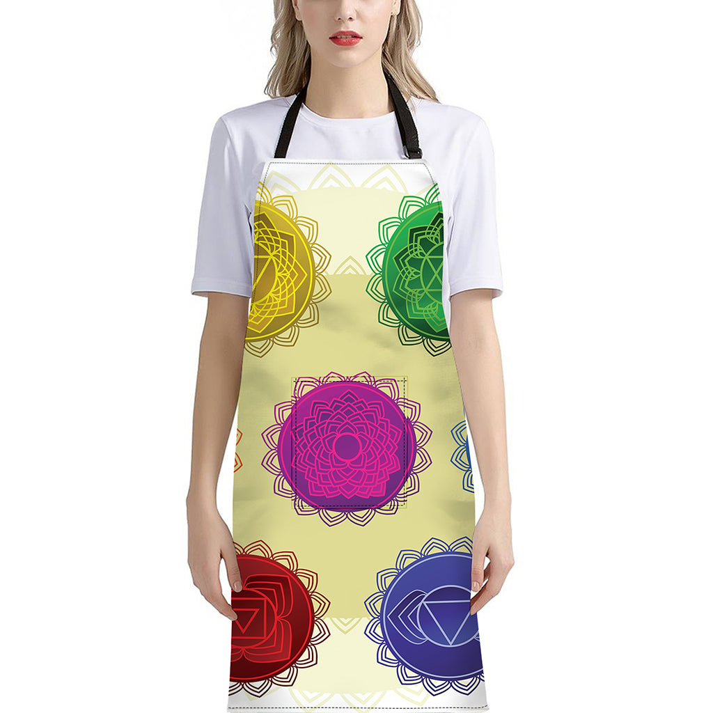 Colorful Seven Chakras Print Bib Apron With Pocket