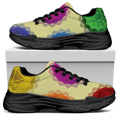 Colorful Seven Chakras Print Black Chunky Shoes