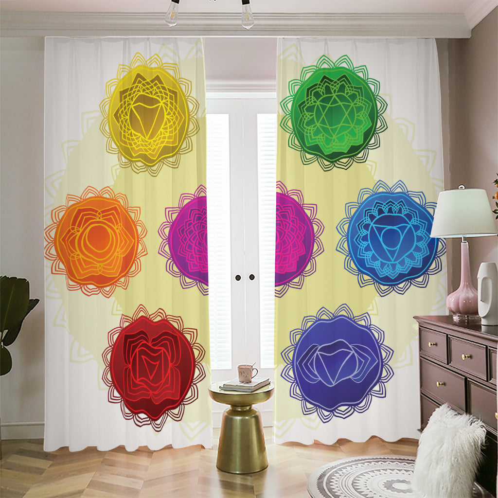 Colorful Seven Chakras Print Blackout Pencil Pleat Curtains