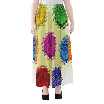 Colorful Seven Chakras Print Chiffon Maxi Skirt