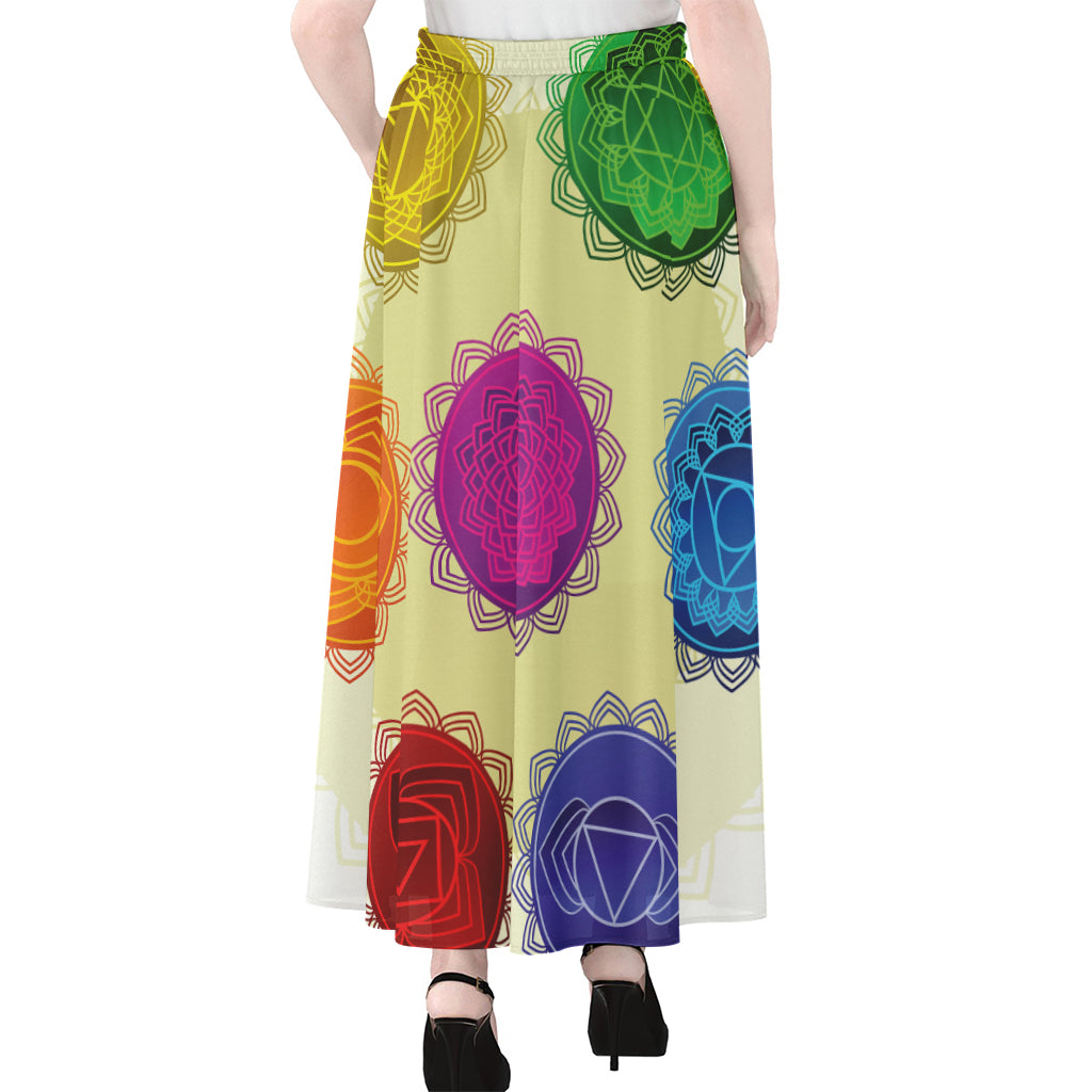 Colorful Seven Chakras Print Chiffon Maxi Skirt