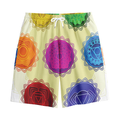 Colorful Seven Chakras Print Cotton Shorts
