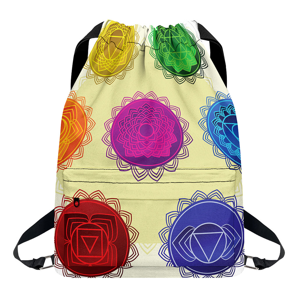 Colorful Seven Chakras Print Drawstring Backpack
