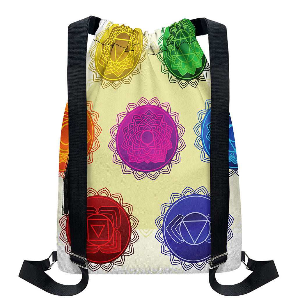 Colorful Seven Chakras Print Drawstring Backpack