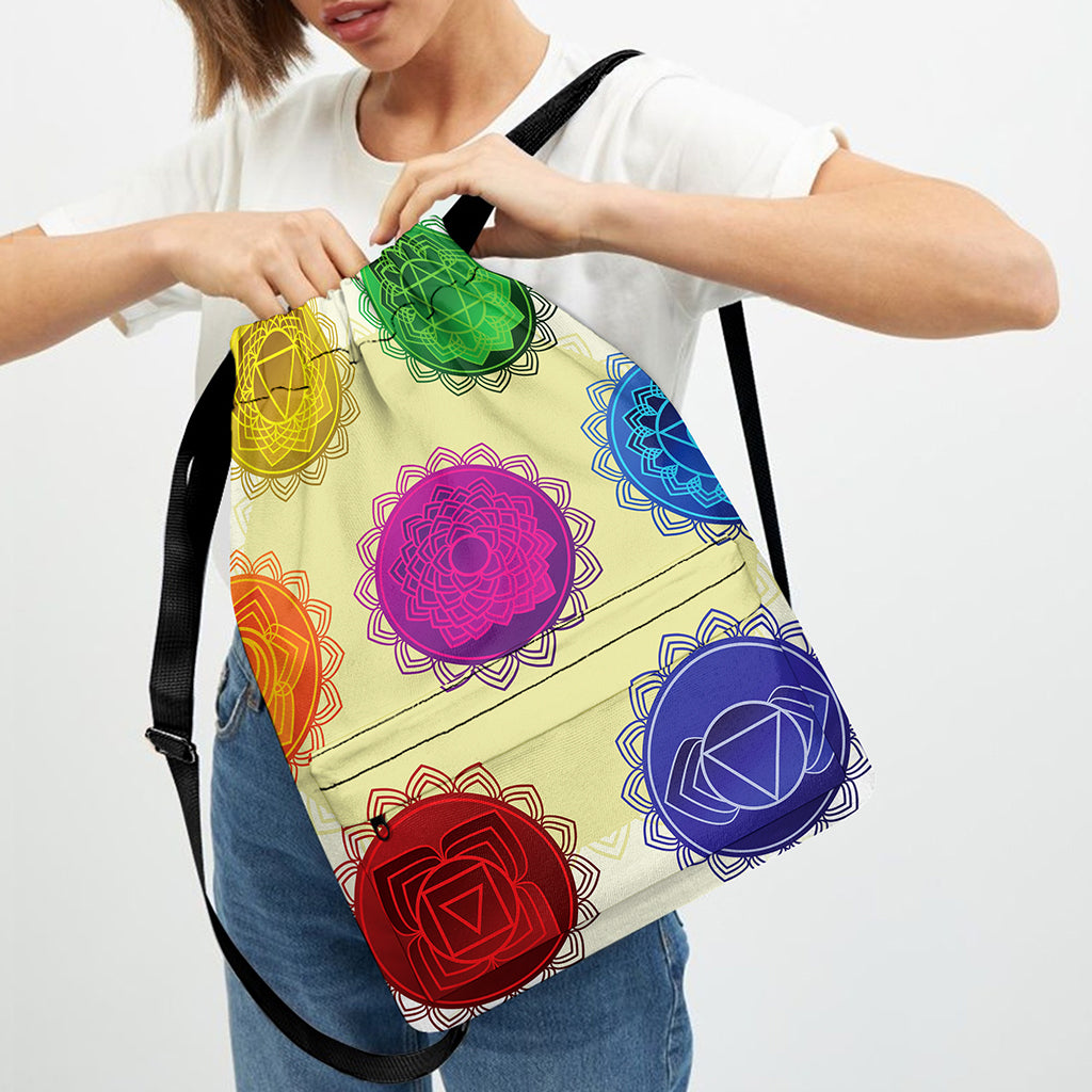 Colorful Seven Chakras Print Drawstring Backpack