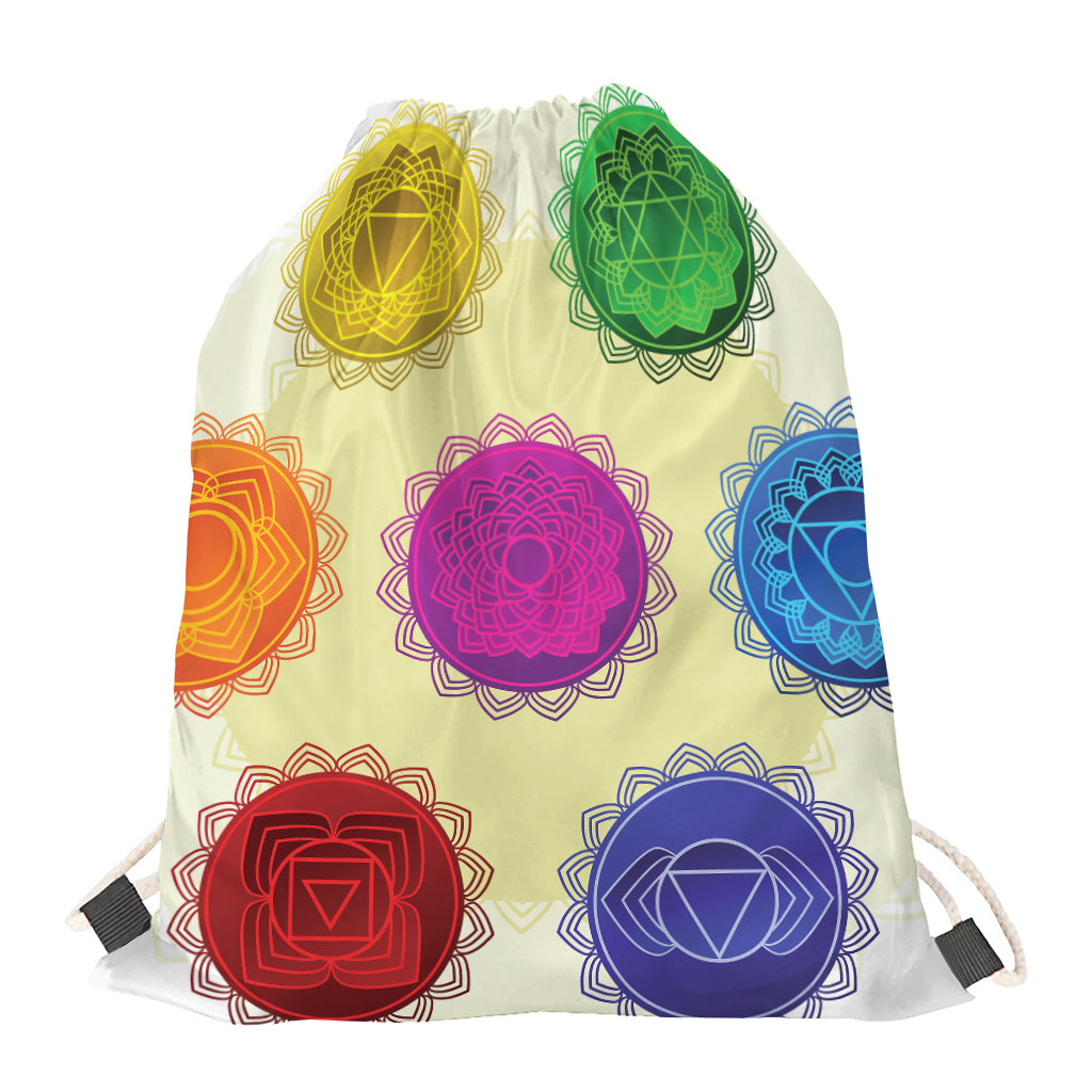 Colorful Seven Chakras Print Drawstring Bag