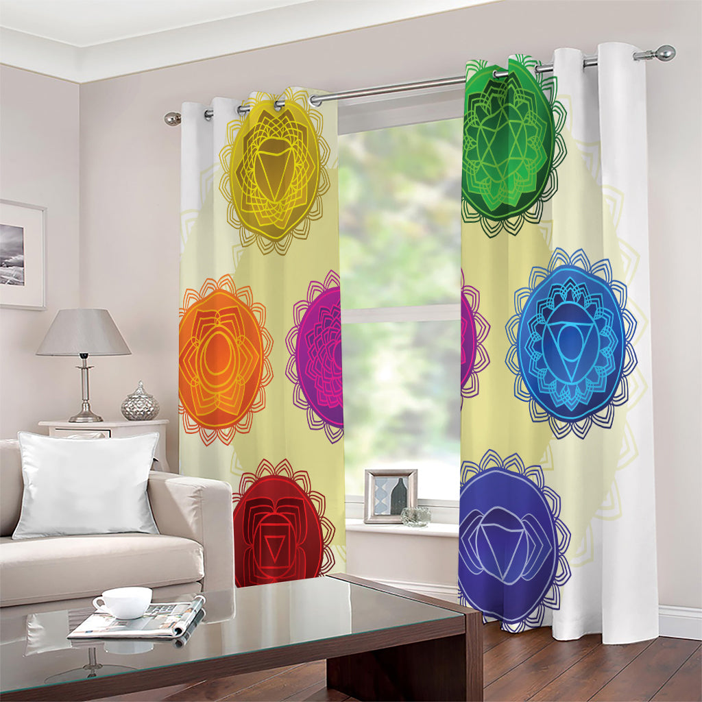 Colorful Seven Chakras Print Extra Wide Grommet Curtains