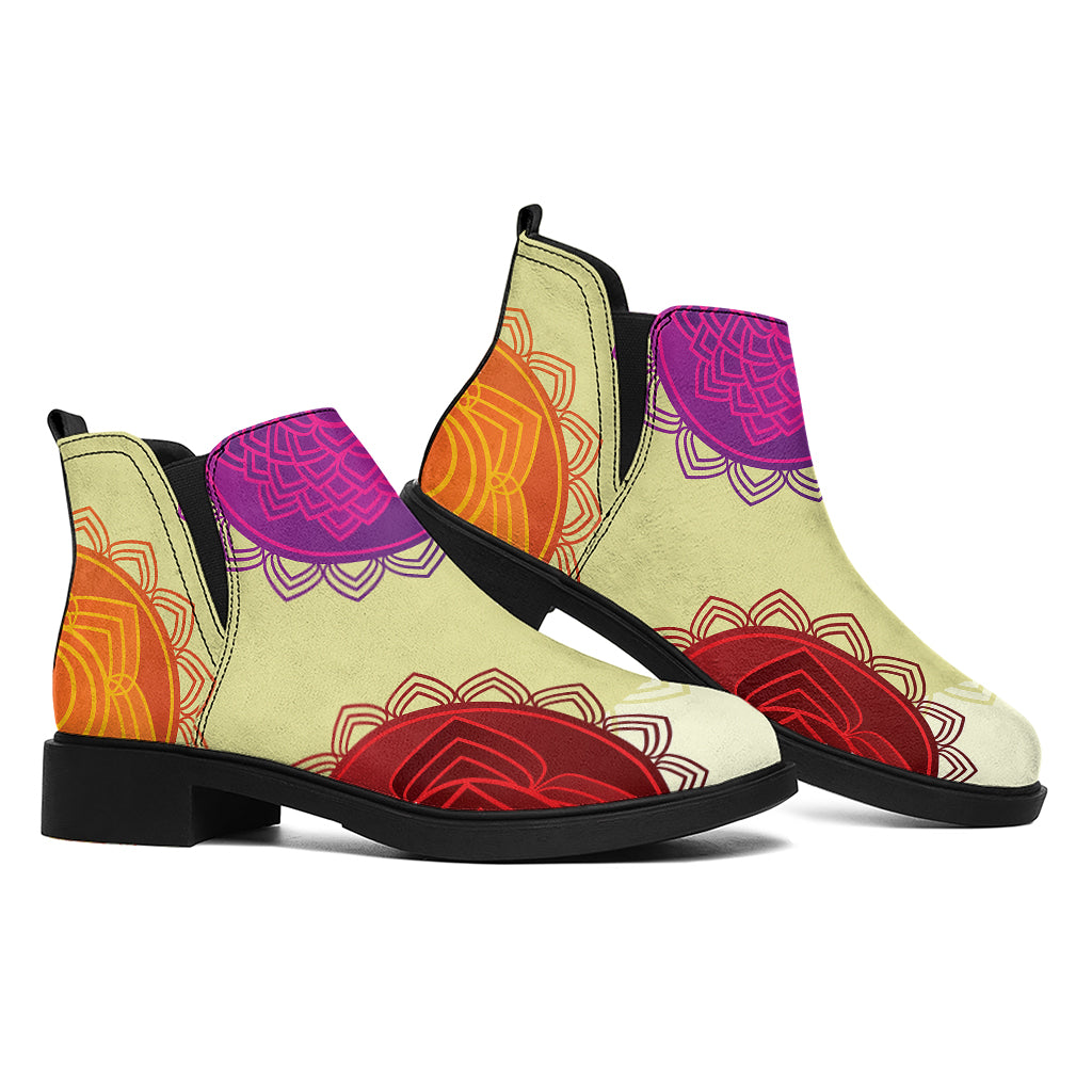 Colorful Seven Chakras Print Flat Ankle Boots