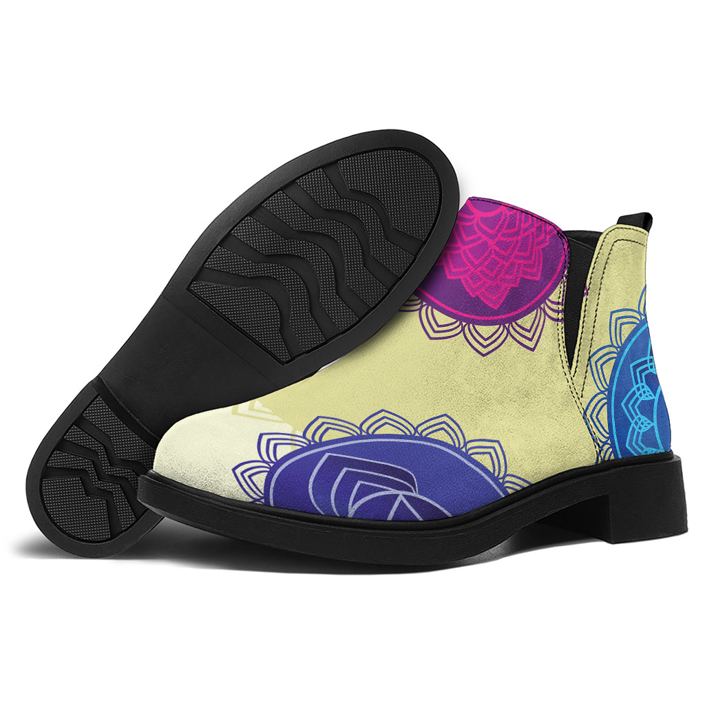 Colorful Seven Chakras Print Flat Ankle Boots