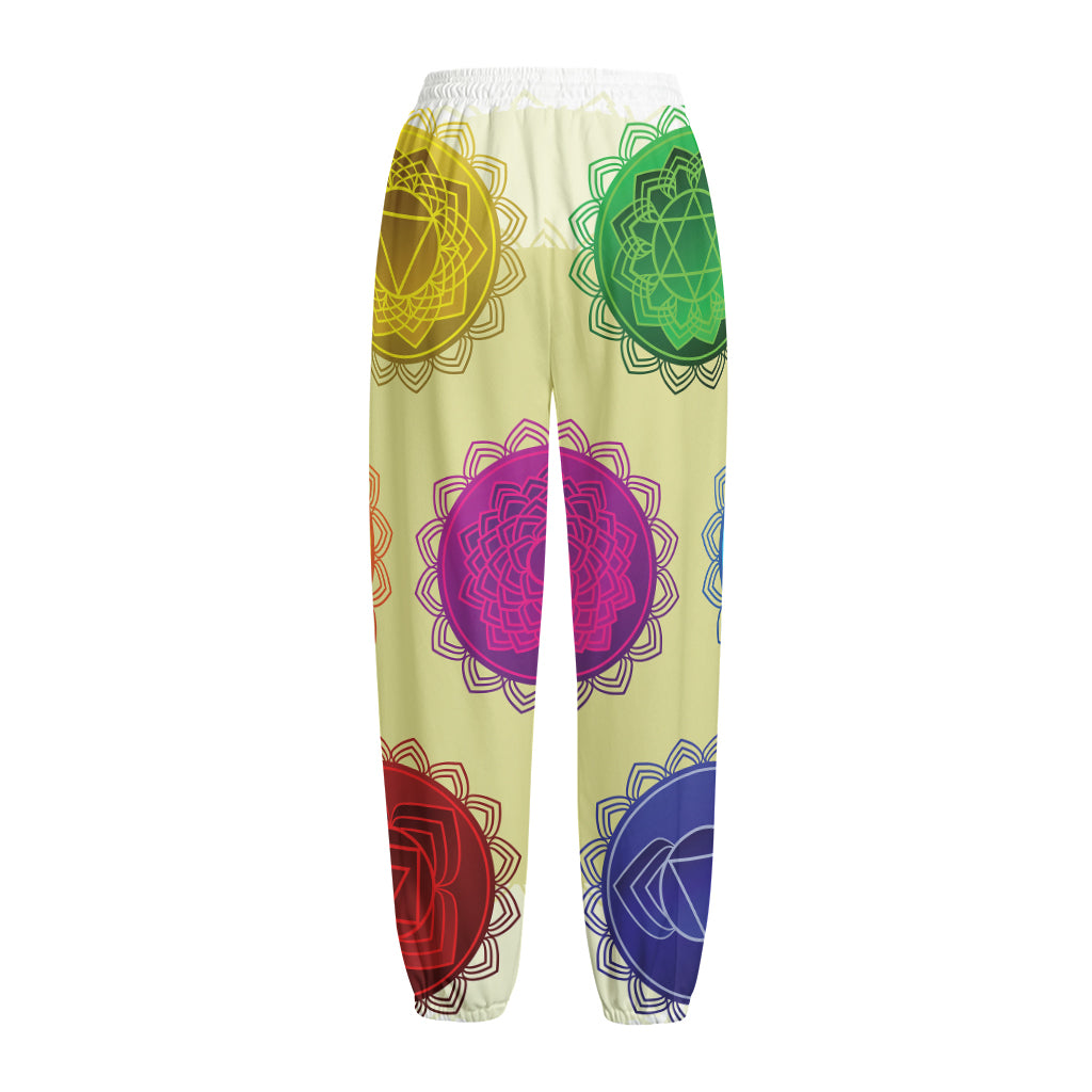 Colorful Seven Chakras Print Fleece Lined Knit Pants